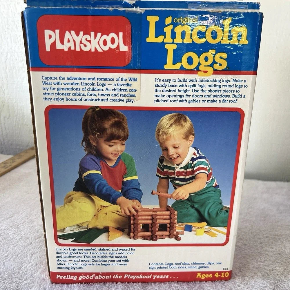 Vintage Playskool Lincoln Logs Original Box 103 Pieces 1986 Complete